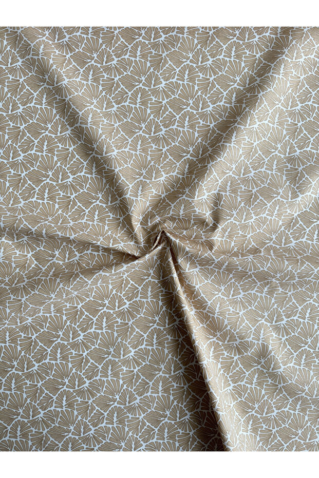100% Cotton Patterned Poplin Fabric - Cream Leaves - Width: 160cm