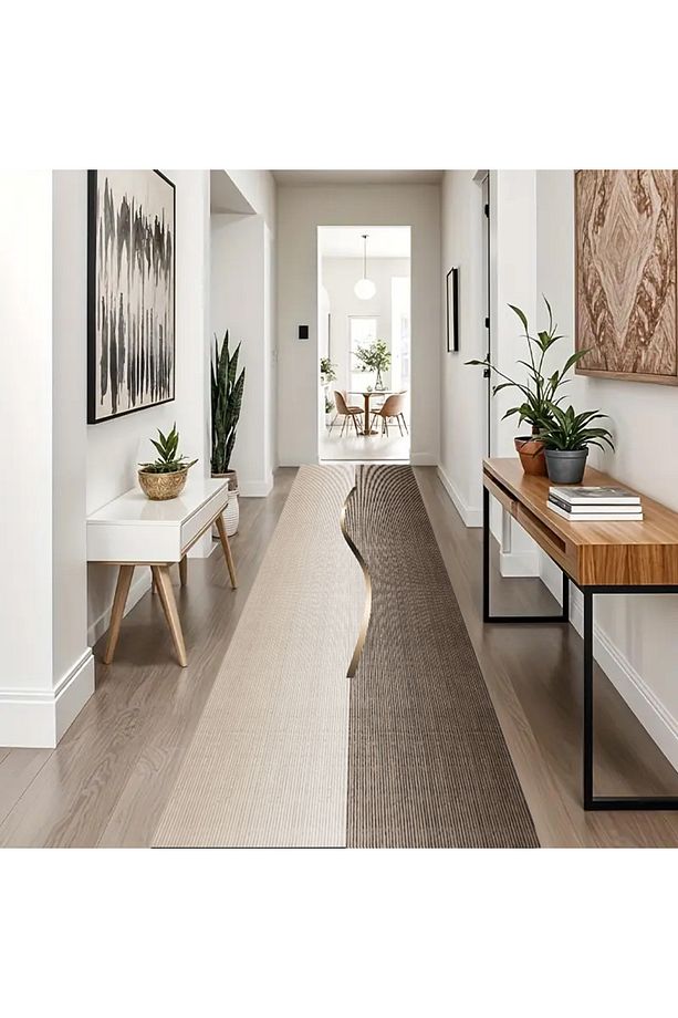 Modern Yolluk Kaymaz Taban Yıkanabilir Şık Koridor Mutfak Salon Halısı Vizon 4002 - 1