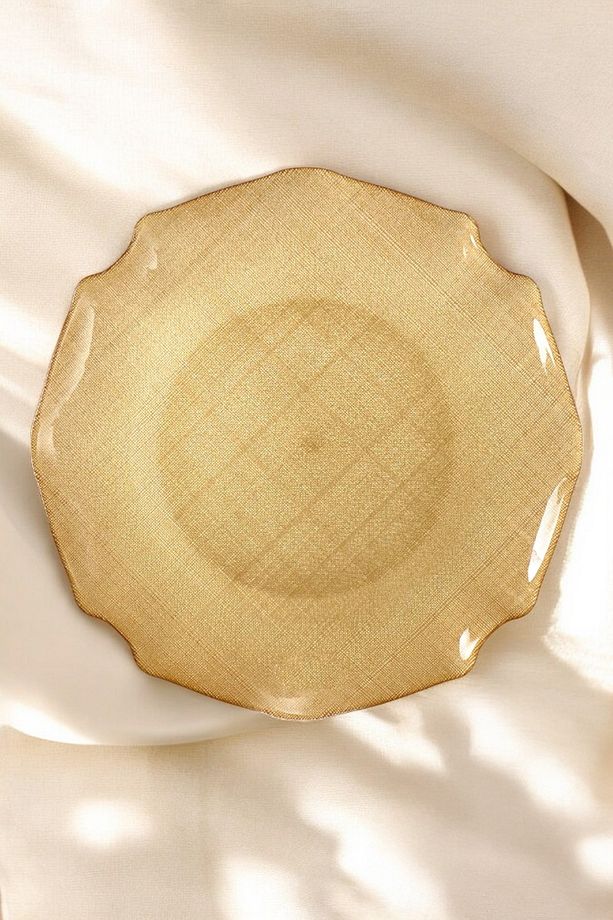 Fabric 6’lı Cam Dalgalı Kumaş Supla Tabak 32cm Metalik Altın  C320.045 - 1