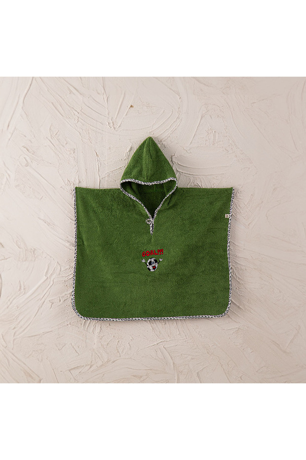 Funny Football Baby Poncho 100% Organic Cotton Embroidered Green 2-5 Years