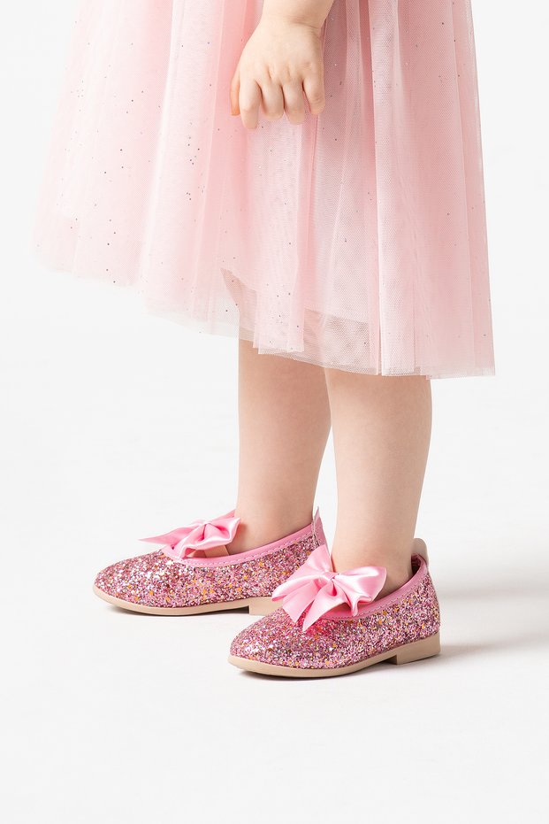 Shuu Broken Glass Stone Coated Girls Shoes with Bow (PINK)