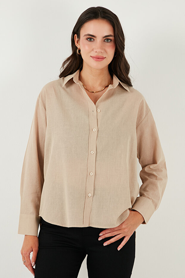 Keten ve Pamuk Karışımlı Regular Fit Önü Kısa Arkası Uzun Gömlek GÖMLEK 6772853 - 5