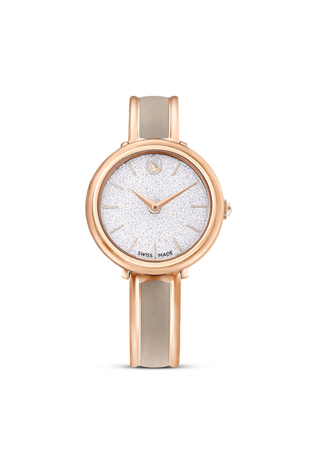 Crystalline Bangle Saat, Isviçre Üretimi, Metal Bileklik, Bej, Pembe Altın Rengi Yüzey - 1