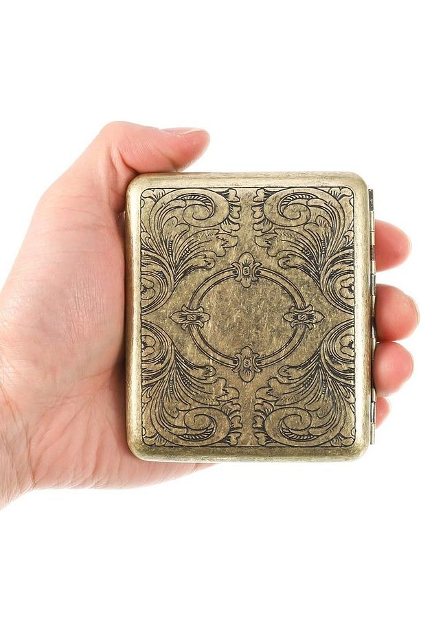 Kısa Sigara Tabakası Kutusu Retro Tasarım Çift Taraflı Tabla Saklama Kutusu ST-108 Metal 95 mm Kare - 1
