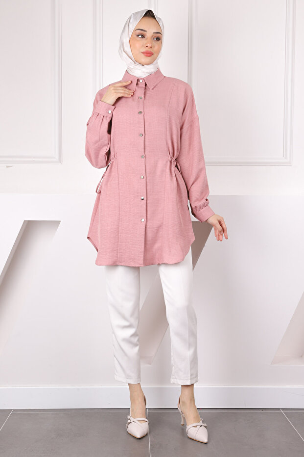 Gül Kurusu Yan Detaylı Tunik - 3