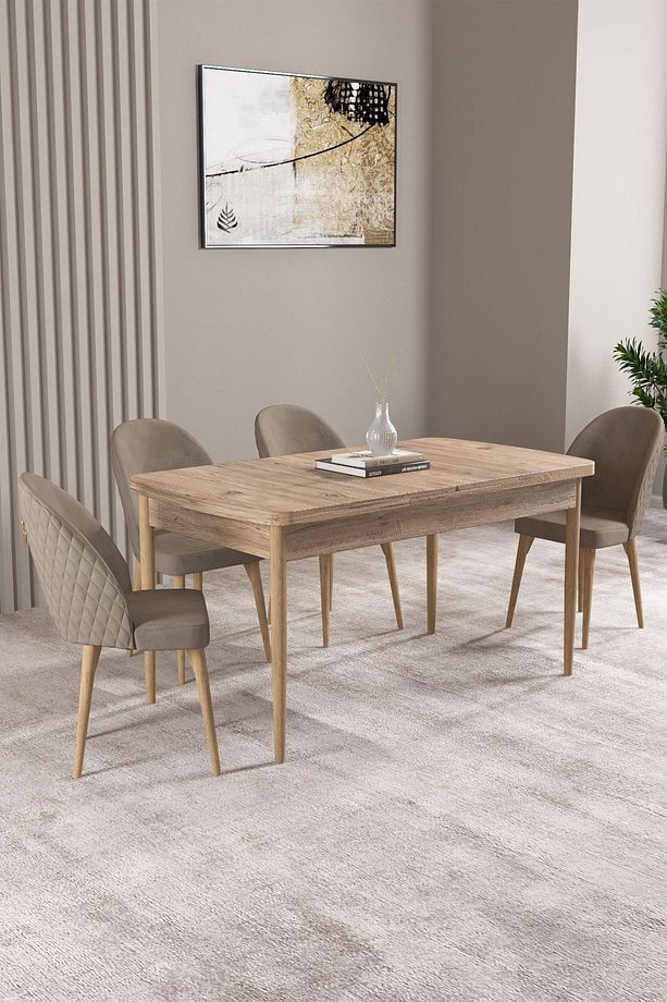 Milas Atlantik Çam 80x132 Mdf Açılabilir Mutfak Masası Takımı 4 Adet Sandalye - 1