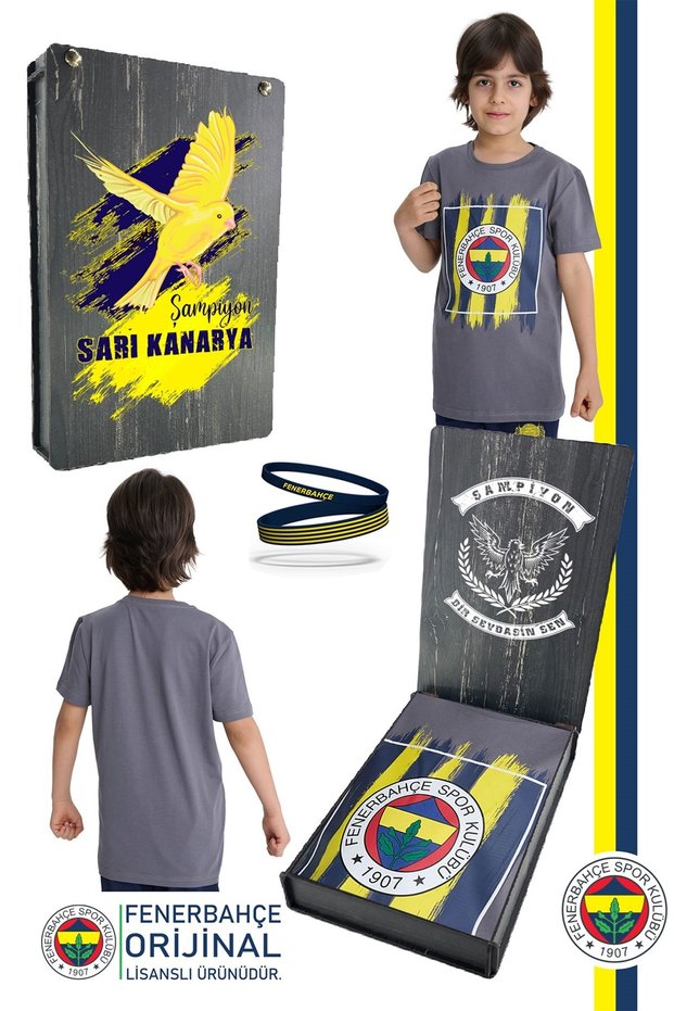 Original Colorful Logo Crew Neck Children's T-Shirt Sports Wristband Gift Set with Wooden Box