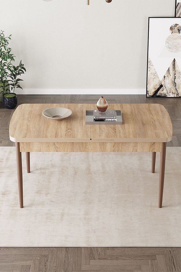 Clara Meşe Desen 80x132 Açılabilir Mutfak Masası Takımı 4 Sandalye, 1 Bench - 3
