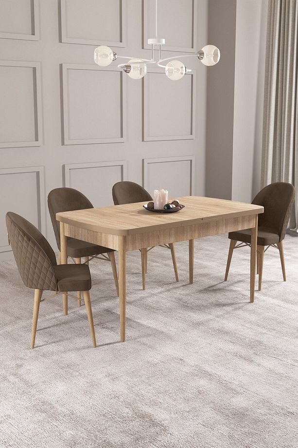 Calvin Meşe Desen 80x132 Mdf Açılabilir Mutfak Masası Takımı 4 Adet Sandalye - 1