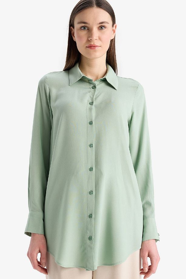 Regular Fit Basic Düz Uzun Kollu Tesettür Gömlek Tunik Z3538az25sp - 1