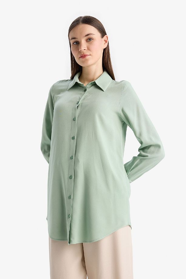 Regular Fit Basic Düz Uzun Kollu Tesettür Gömlek Tunik Z3538az25sp - 4