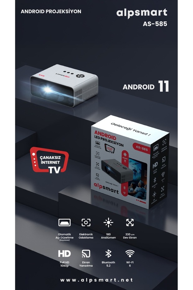 AS-585 ANDROİD LED PROJEKSİYON DEV EKRAN 3,30 MT - 3