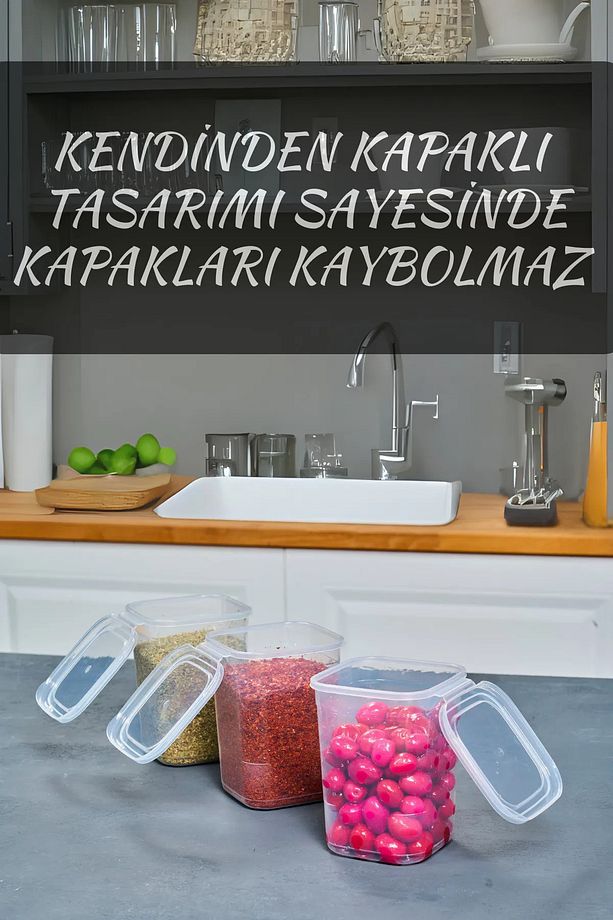 6'lı Kendinden Kapaklı Erzak Dondurucu Saklama Kabı Baharat Saklama Kabı Seti 1,15 Litre - 4