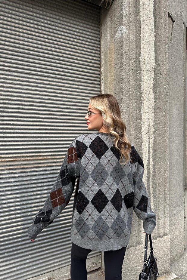 Baklava Desen Oversize Kazak Antrasit - 7