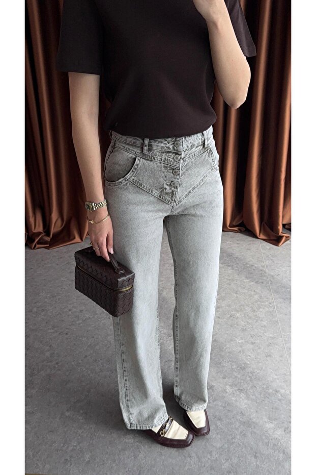 جينز رمادي بأربعة أزرار - 3