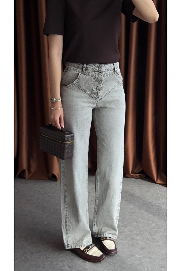 جينز رمادي بأربعة أزرار - 5