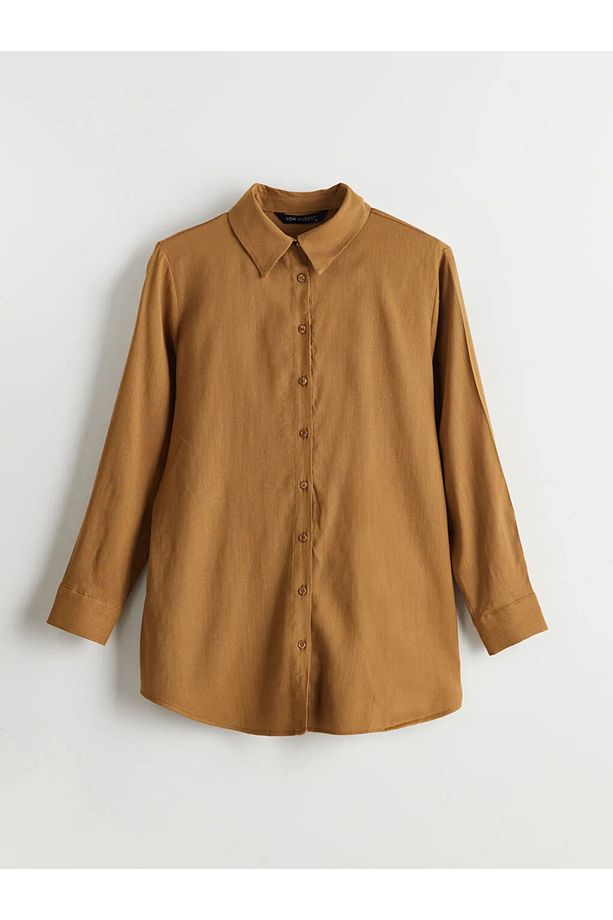 LCW Modest Yeşil Keten Karışımlı Kadın Gömlek Tunik - 3