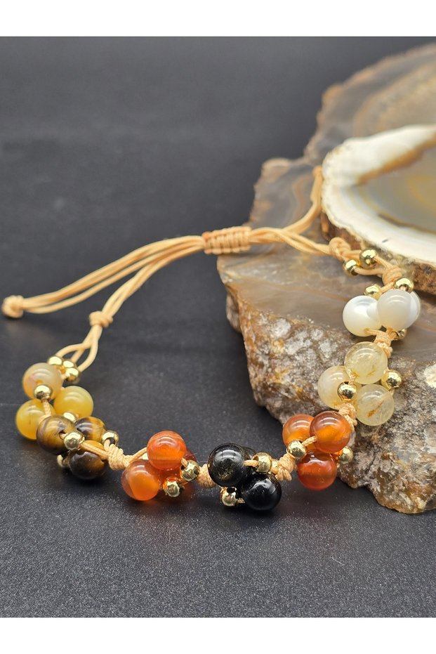 Women's (Evil Eye Protection, Solar Chakra) Stylish Handcrafted Adjustable Natural Stone Bracelet 6 mm