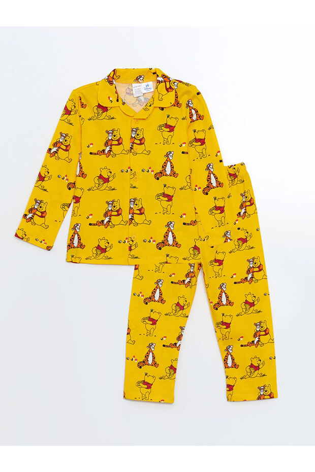 Lcw Kids Yellow Polo Neck Winnie the Pooh Printed Boys' Pajamas Set