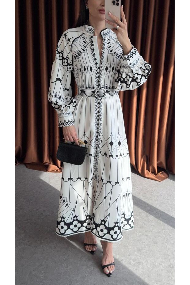 Black Patterned Imported Dress - 3