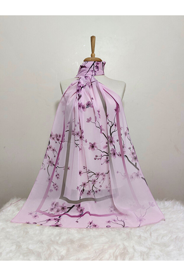 Gradient Flower Patterned Chiffon Shawl - 1