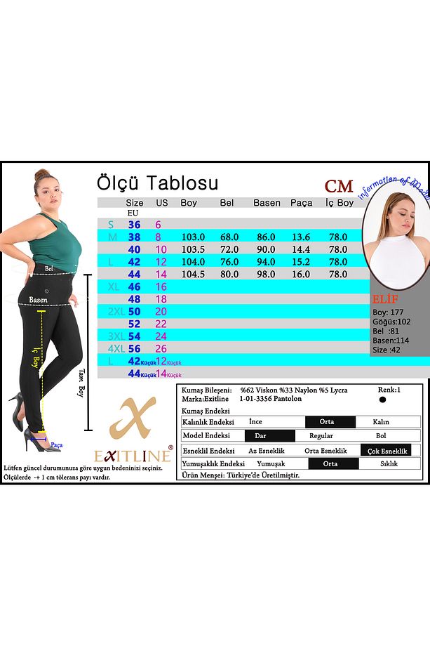 Kadın Lastikli-Taşlı Siyah Slim Pantolon - 3