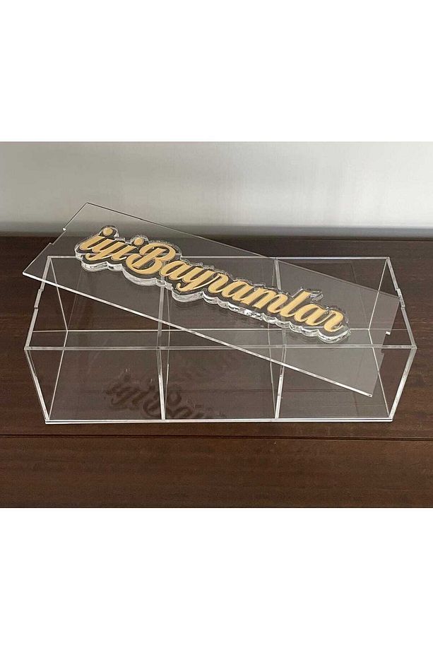 Şeffaf Akrilik Sergi Kutusu - İyi Bayramlar Yazılı Kapaklı 30x10x10cm - 4