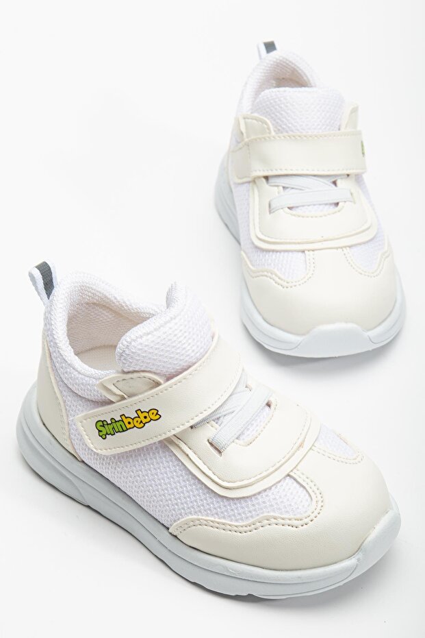 Şirinbebe Orthopedic Baby Boy First Step Sports Shoes White Velcro Anorak Material