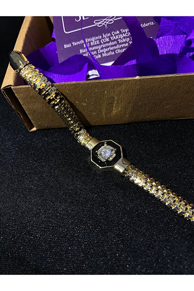 Black Enameled Zircon Stone Women's Bracelet