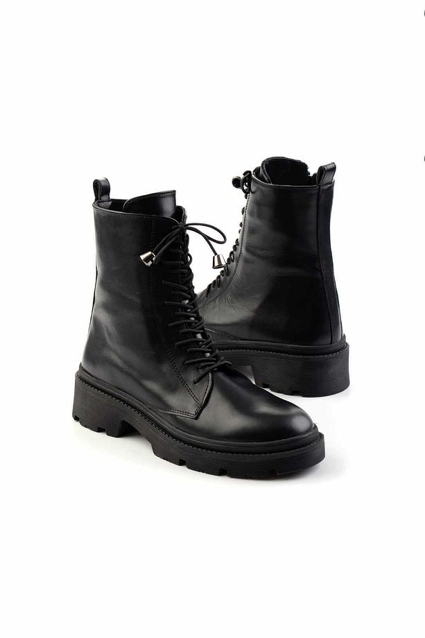 Siyah Hakiki Deri Kadın Bot & Bootie K02351320003 - 2