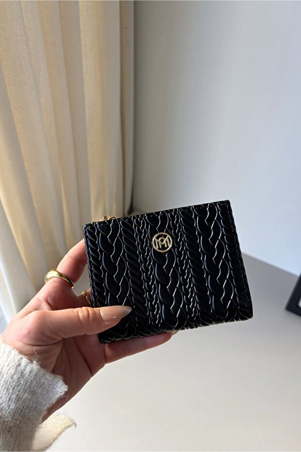 Amy Embossed Knitted Detailed Medium Size Faux Leather Wallet