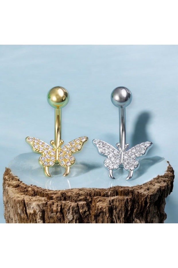 Çelik Kelebek Göbek Piercing - 3