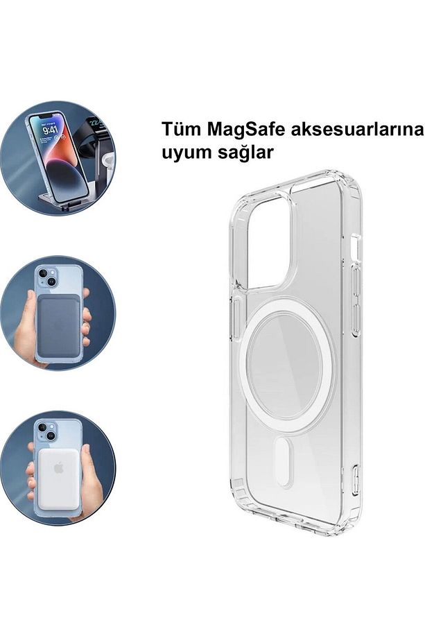Apple iphone 15 Magsafe Kablosuz Şarj Uyumlu Şeffaf Kılıf - 3