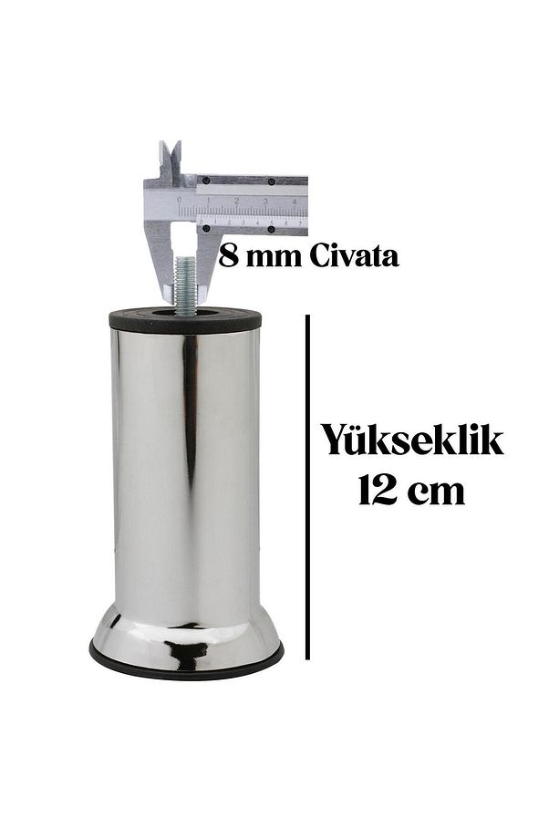 Kanepe Baza Koltuk Destek Yükseltme Yükseltici 4 Adet Ayağı M8 Civatalı Krom Metal Ayakları 12 Cm - 2