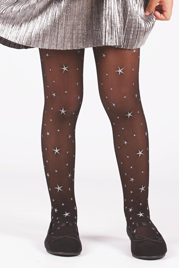 Star Simli Çocuk Küloltlu Çorap Siyah - 1