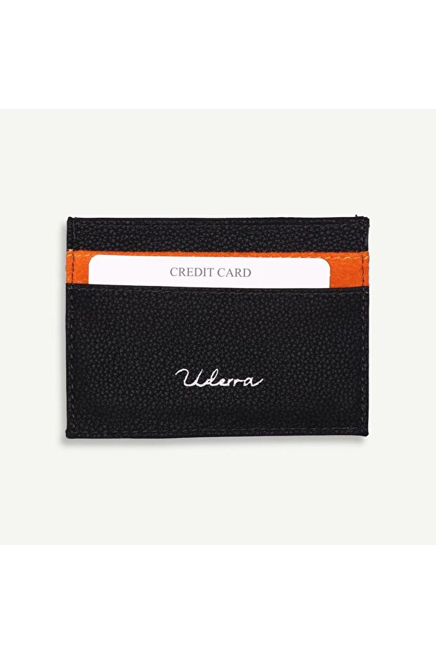 Uderra Black-Orange Sand Printed Genuine Leather Card Holder-Sk025