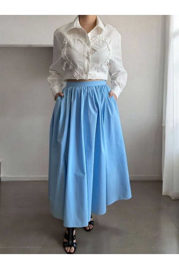 Volanlı Poplin Midi Boy Etek - 1