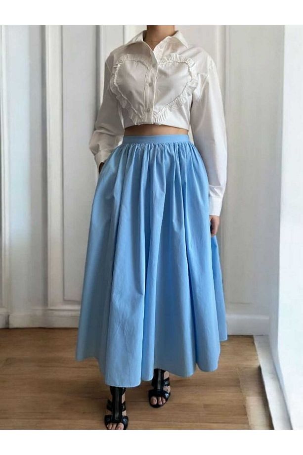Volanlı Poplin Midi Boy Etek - 2