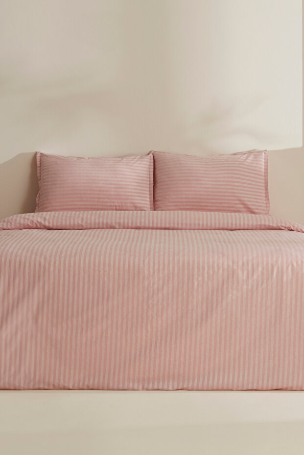 Josef Striped Satin Double Duvet Cover Set Powder