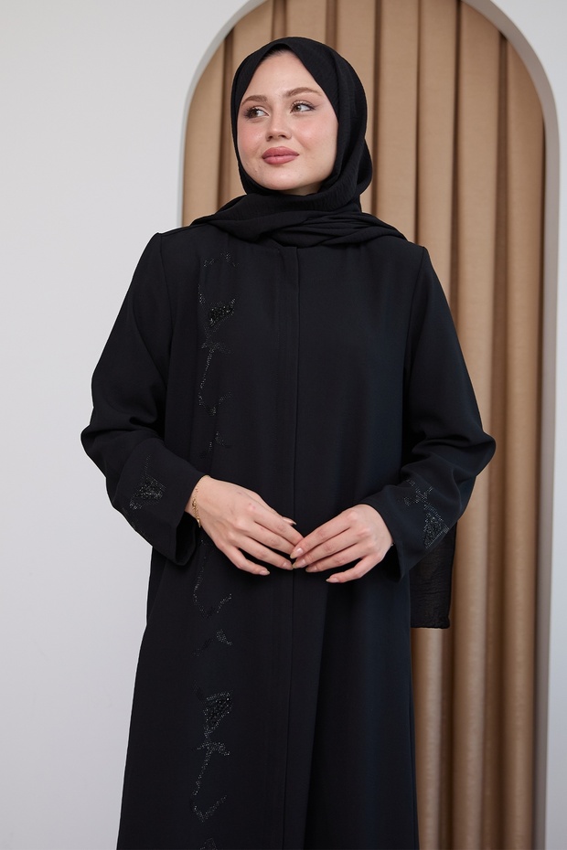 Flat Black Ferace with Sequin Pattern - 2