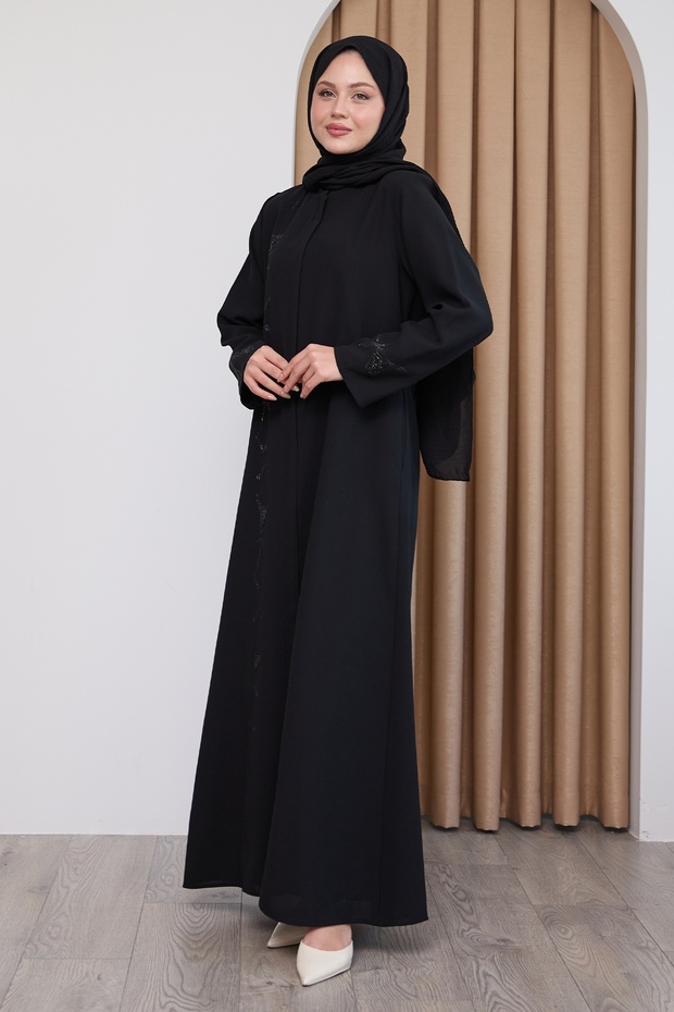 Flat Black Ferace with Sequin Pattern - 3