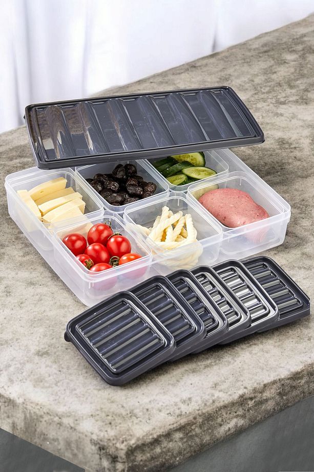 7'li Set Pratik Yemek Piknik Kahvaltı Gıda Saklama Kabı (2,5 lt + 6x250 ml) - 1