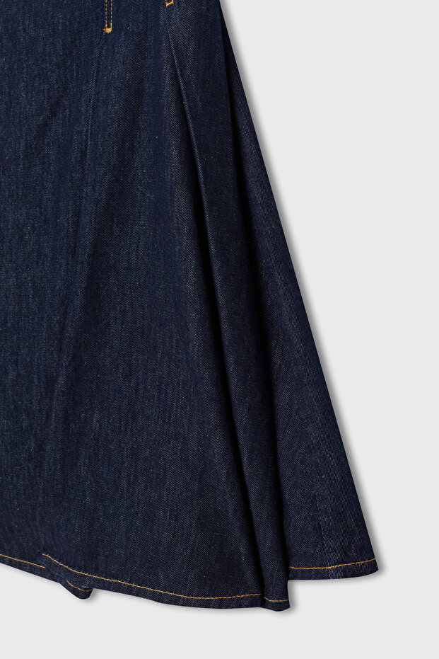 Volanlı Mini Denim Elbise - 9