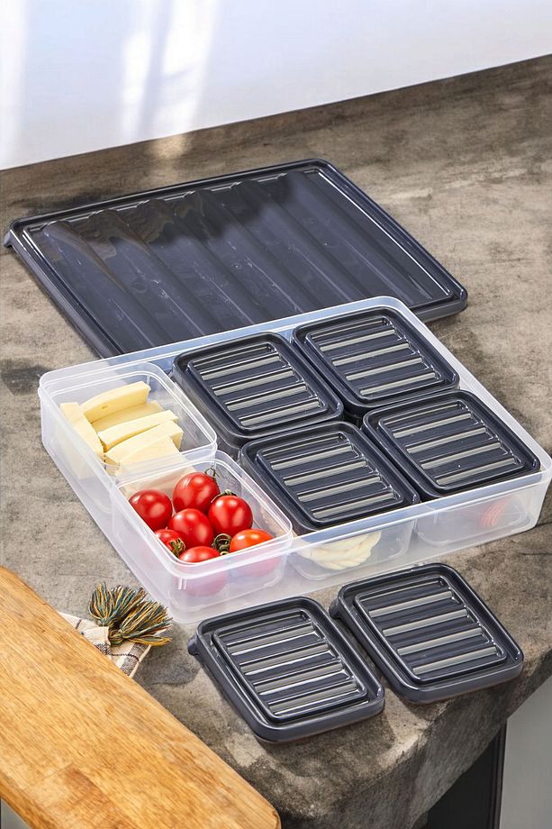 7'li Set Pratik Yemek Piknik Kahvaltı Gıda Saklama Kabı (2,5 lt + 6x250 ml) - 4