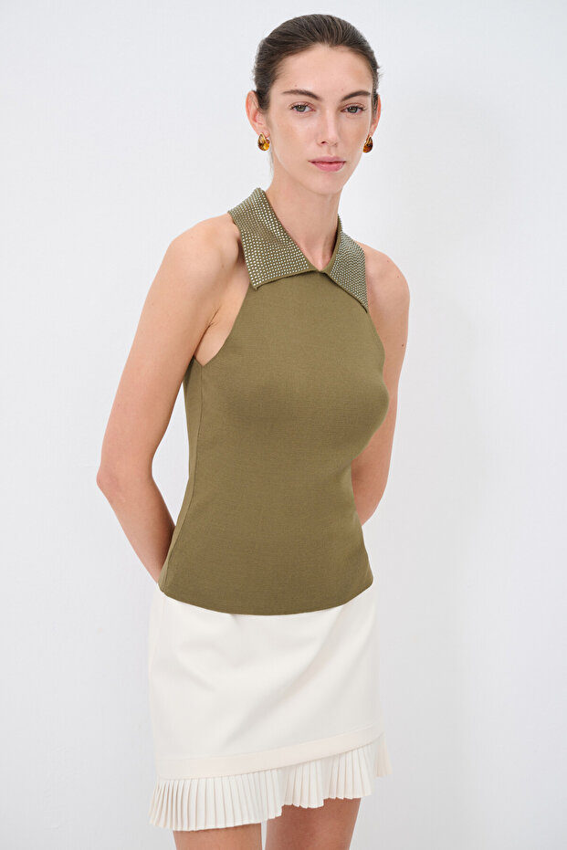 Taş Detaylı Triko Bluz - 5