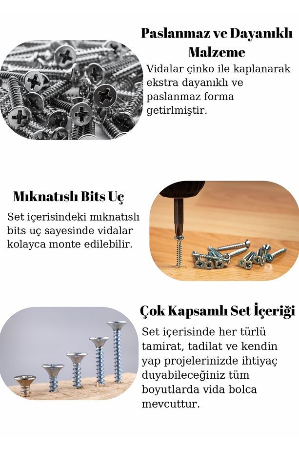 320Parça 12 Çeşit Vida Seti, Dübelli Sunta Vidası Seti,matkap Ucu Bits Uç Ve Takım Çantası - 3