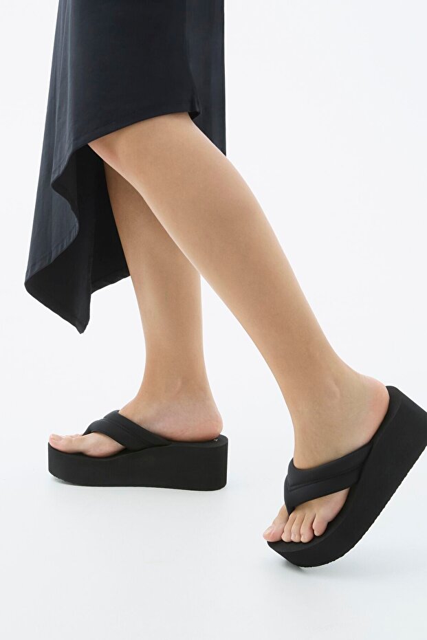 Kapitone platform sandalet - 4