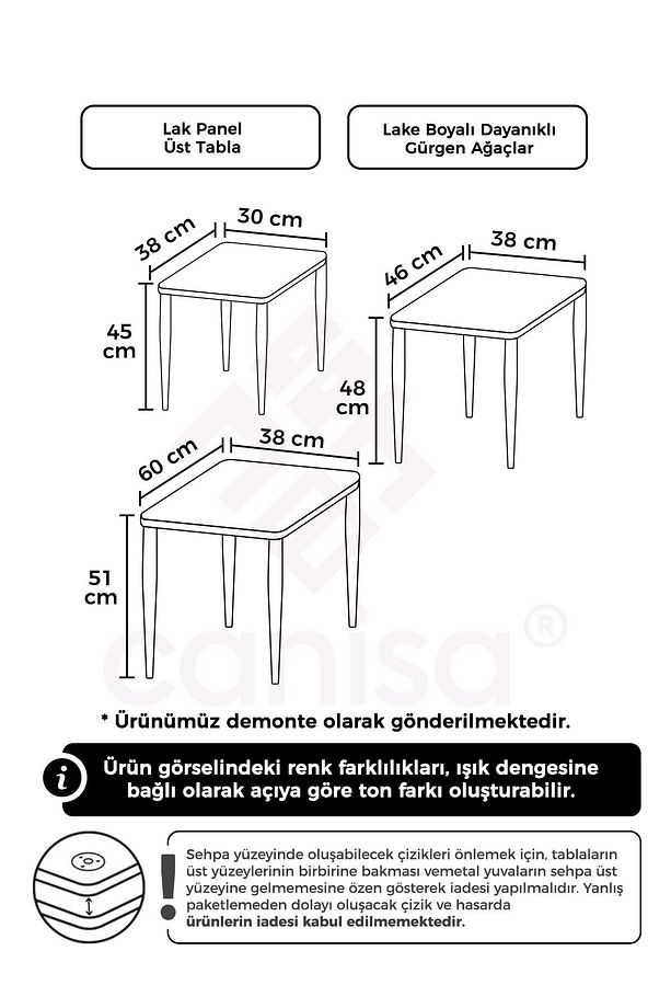 Merlin Serisi 3'lü Lak Panel Hazar Üst Tabla Ceviz Ayak Zigon Sehpa Takımı - 7