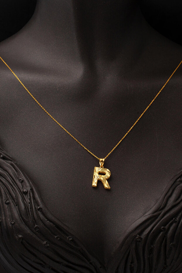 R Baş Harfi Üç Boyutlu 22 Ayar Kolye - 3