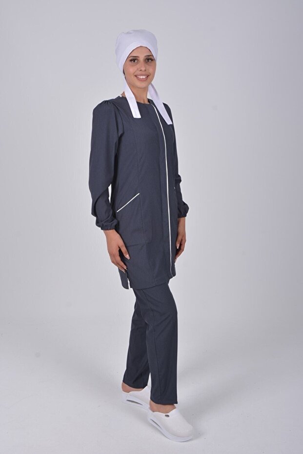 Anthracite Gray Soft Lycra Nurse Doctor Hijab Top and Bottom Set Uniform
